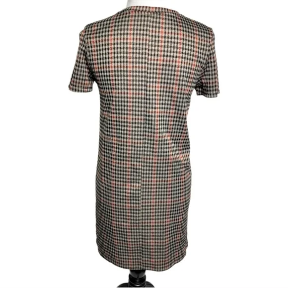 Zara Houndstooth Trafaluc Brown Black Red SHIFT Dress Size Small Polyester - Picture 8 of 16